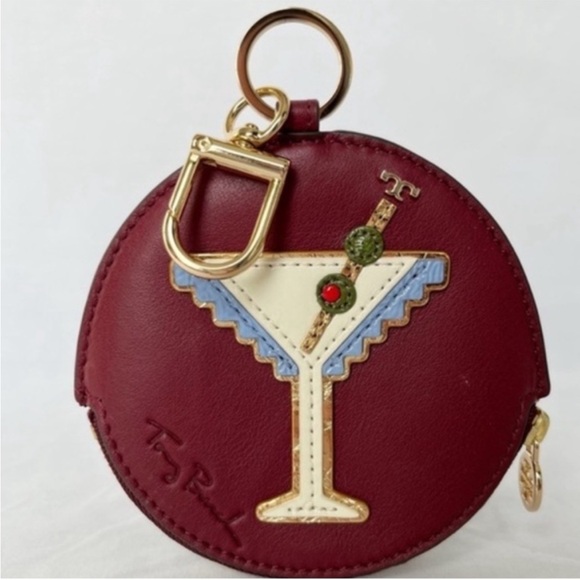 Tory Burch Handbags - Authentic Tory Burch NWOT Leather Maroon Martini Glass Key Coin Pouch Bag Charm